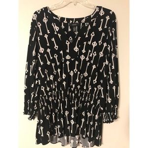 Alfani | Cinched Key Patterned Blouse | XL